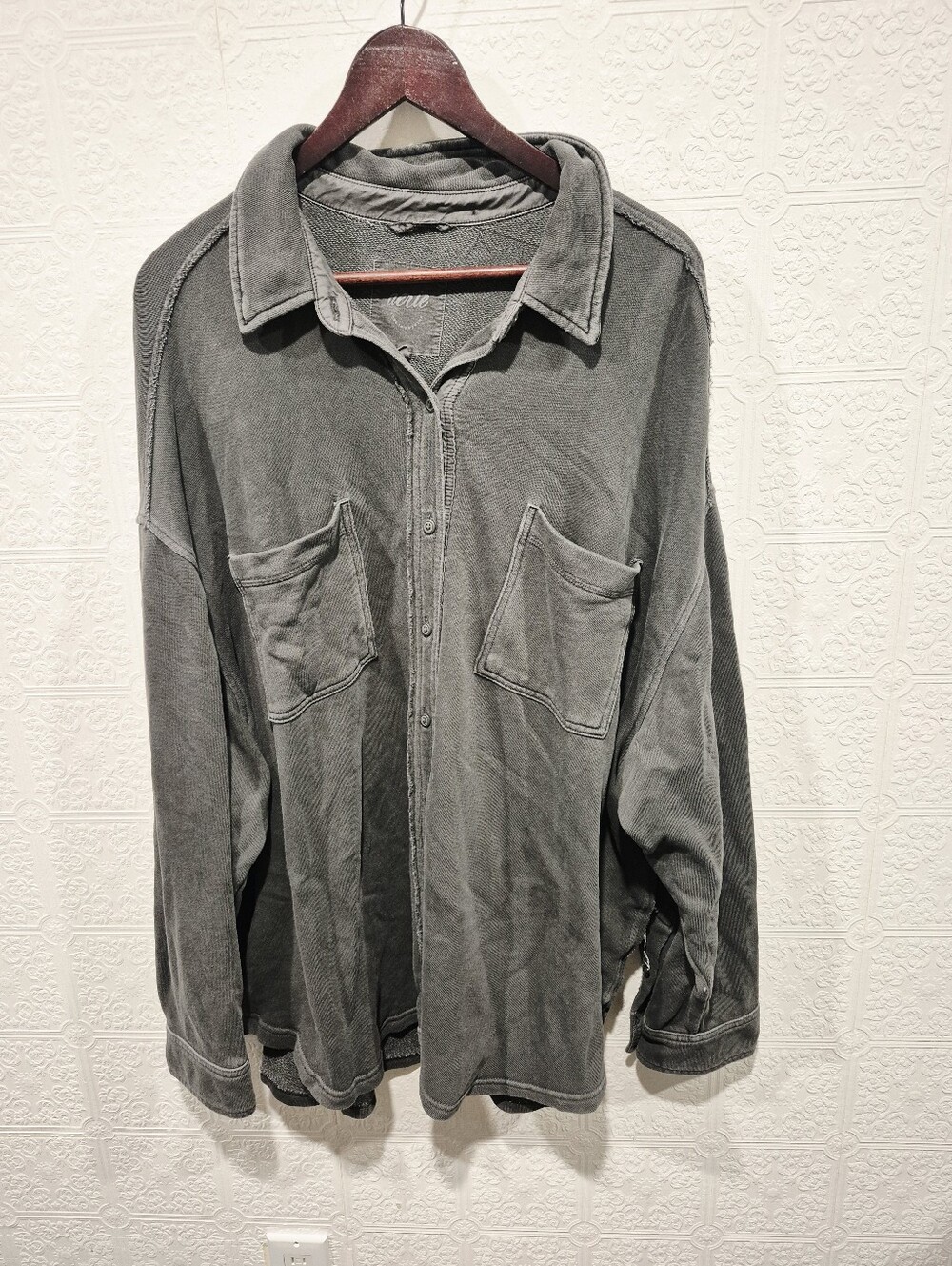 Aerie Charcoal Gray Fleece Lumberjack Shacket Oversized Button Down
